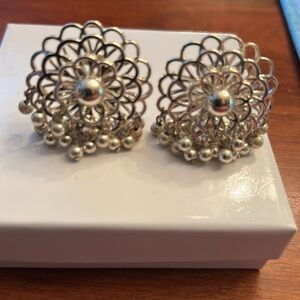 Clip earrings jhumka style clip silver tone dangling bead casual business casual